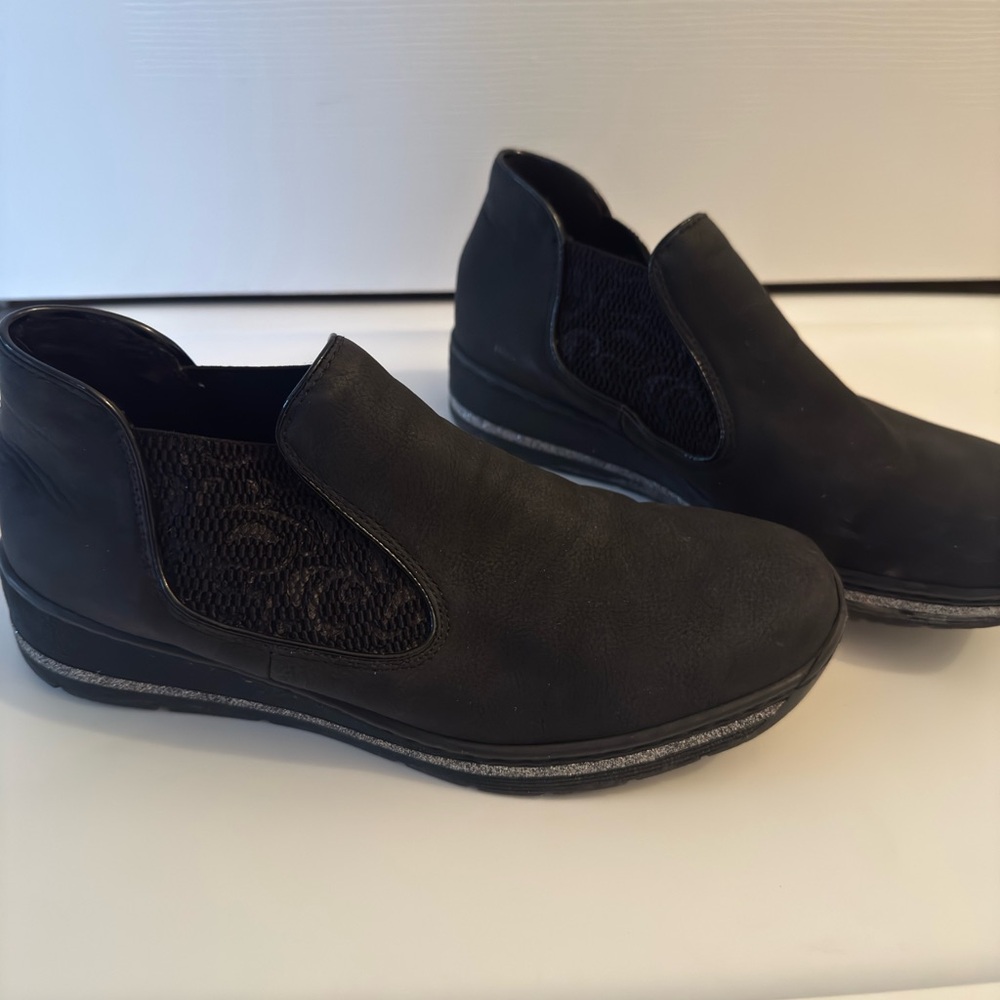 Rieker Black Ankle Booties with Gray Accents